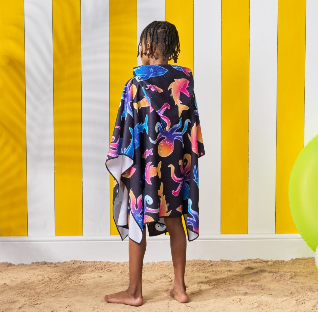 Poncho neon sea life Towel - Black 🇨🇳
