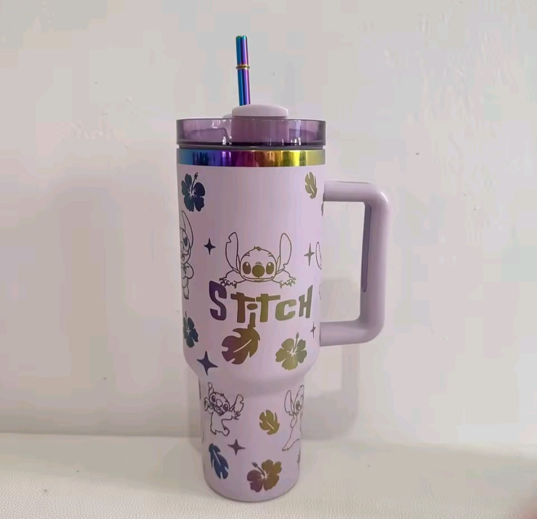 Cartoon inspired 40oz tumbler mug with handle and straw - stainless steel insulated 🇨🇳
