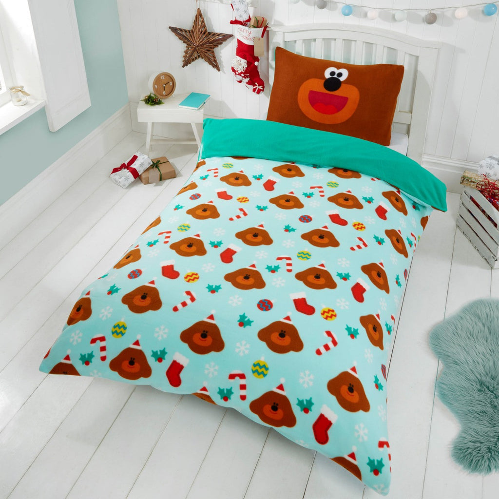 Hey Duggee Christmas Decor Fleece Duvet Cover Set, Green - Single 🇬🇧