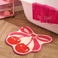Cherry Bow Print Velvet Bath Mat - Pink 🇬🇧