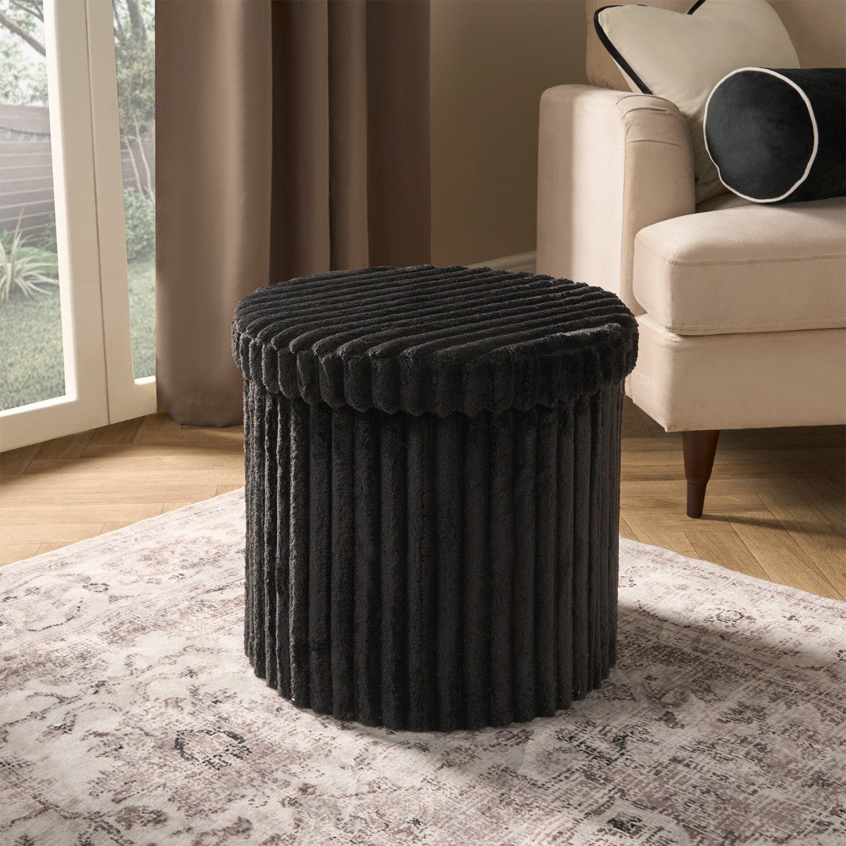 Ribbed Foldable Round Storage Ottoman 🇬🇧