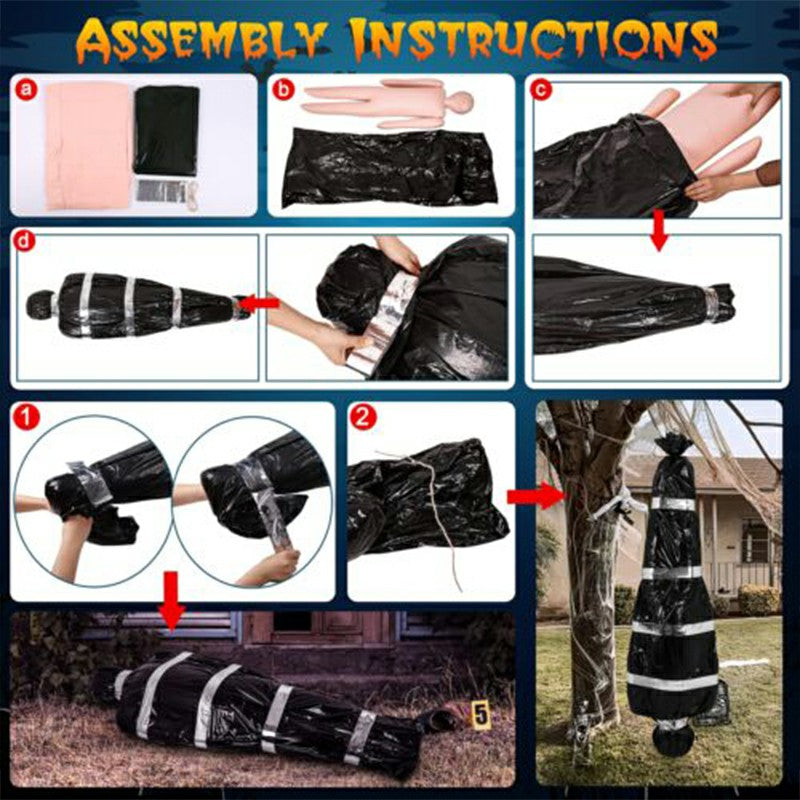 Scary Fake Corpse in Bag Dead Victim Halloween Outdoor Props Haunted House Decor 🇬🇧