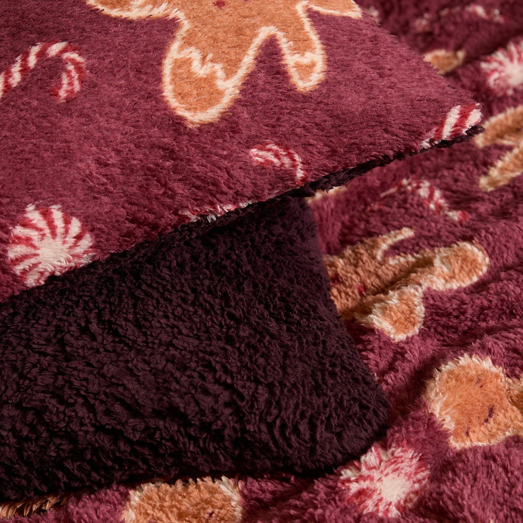 Gingerbread Man Print Teddy Fleece Duvet Cover Set - Burgundy 🇬🇧
