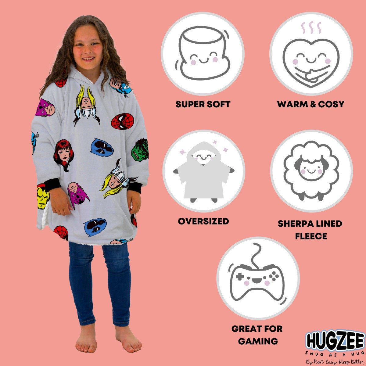 Marvel Comics Hoodie Blanket, Kids - Grey 🇬🇧