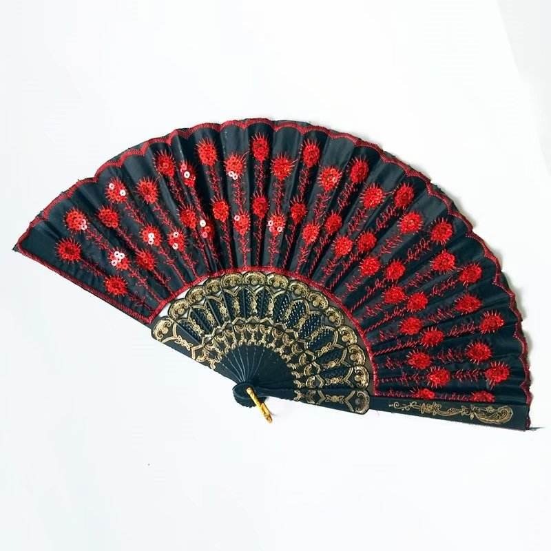 Embroidery Mini Chinese Hand Fan Fancy Sequined Ramdon Colours 🇬🇧