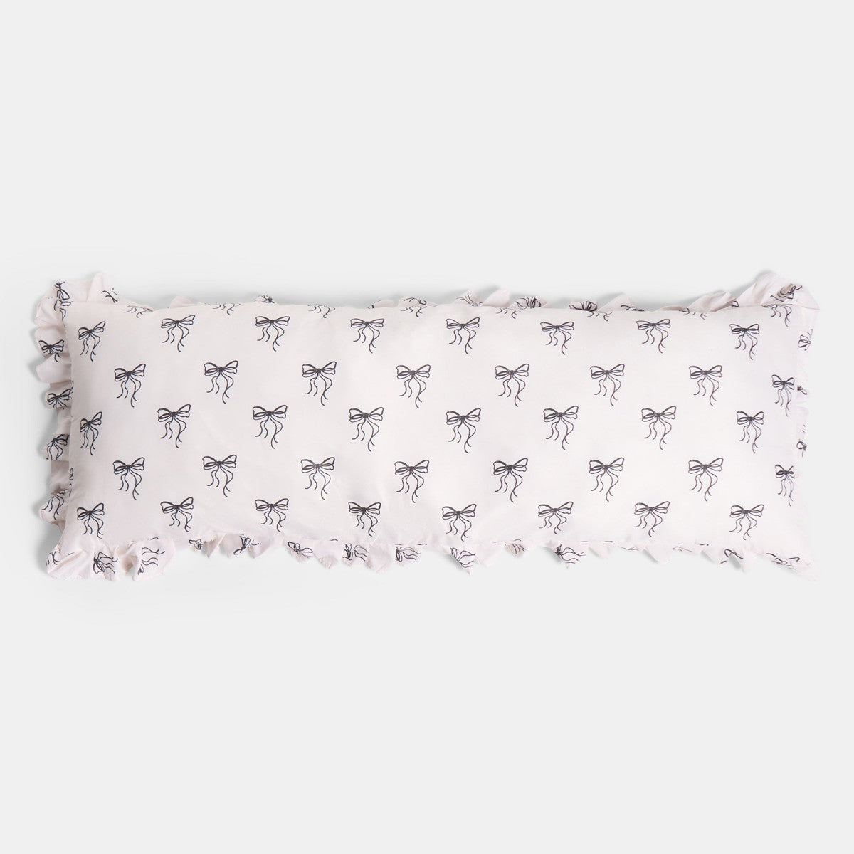 Bow Print Frill Edge Bolster Pillow - Monochrome 🇬🇧