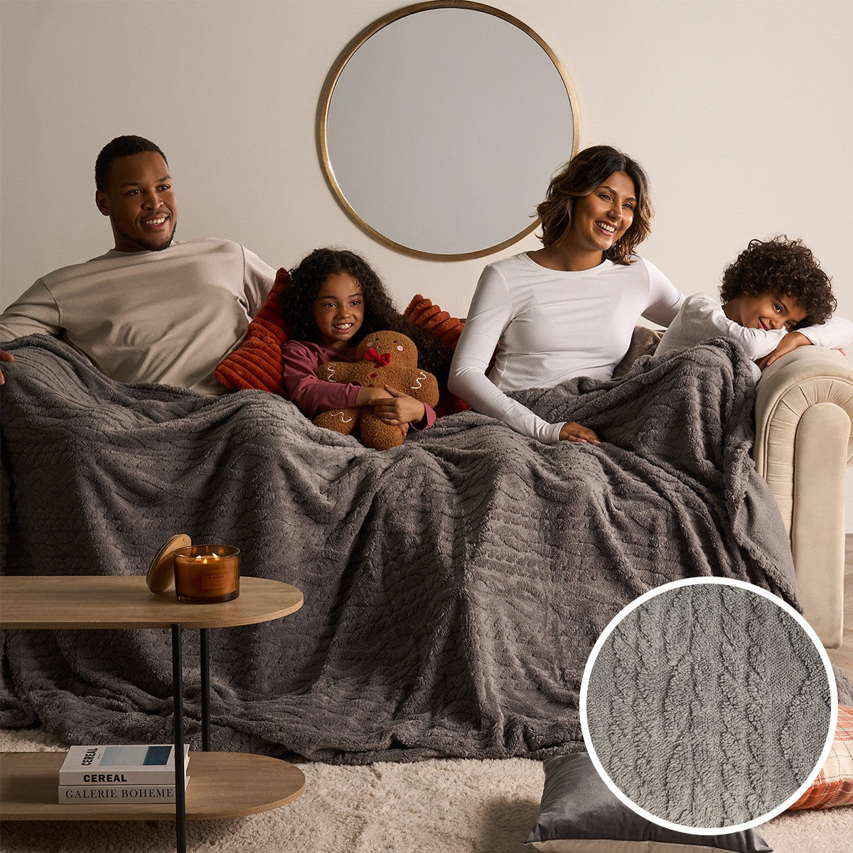 Cable Knit Family Throw - Grey 🇬🇧
