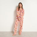 Pumpkin Bow Print Matte Velvet Button Through Pyjama Set - Pink 🇬🇧