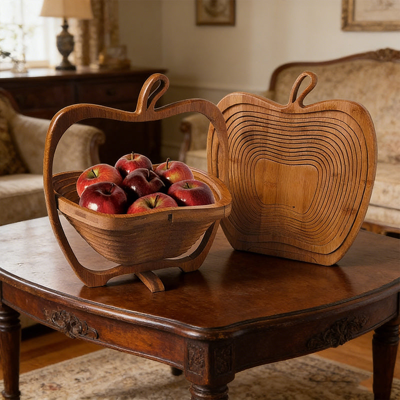 Natural Bamboo Foldable Fruit Basket Collapsible Creative Apple Shaped Fruit Bowl Multifunction Heat Resistant Bamboo Trivets Pot Mat Hot Pan Pads 🇬🇧