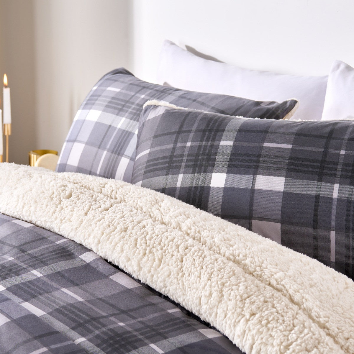 Coverless Check 10.5 Tog Duvet Set - Grey 🇬🇧