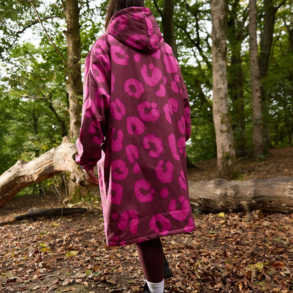 Adults Water Resistant Sherpa Drying Robe - Burgundy/Pink 🇬🇧