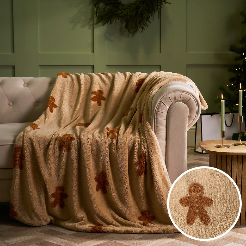 Tufted Gingerbread Fleece Throw - Beige 🇬🇧