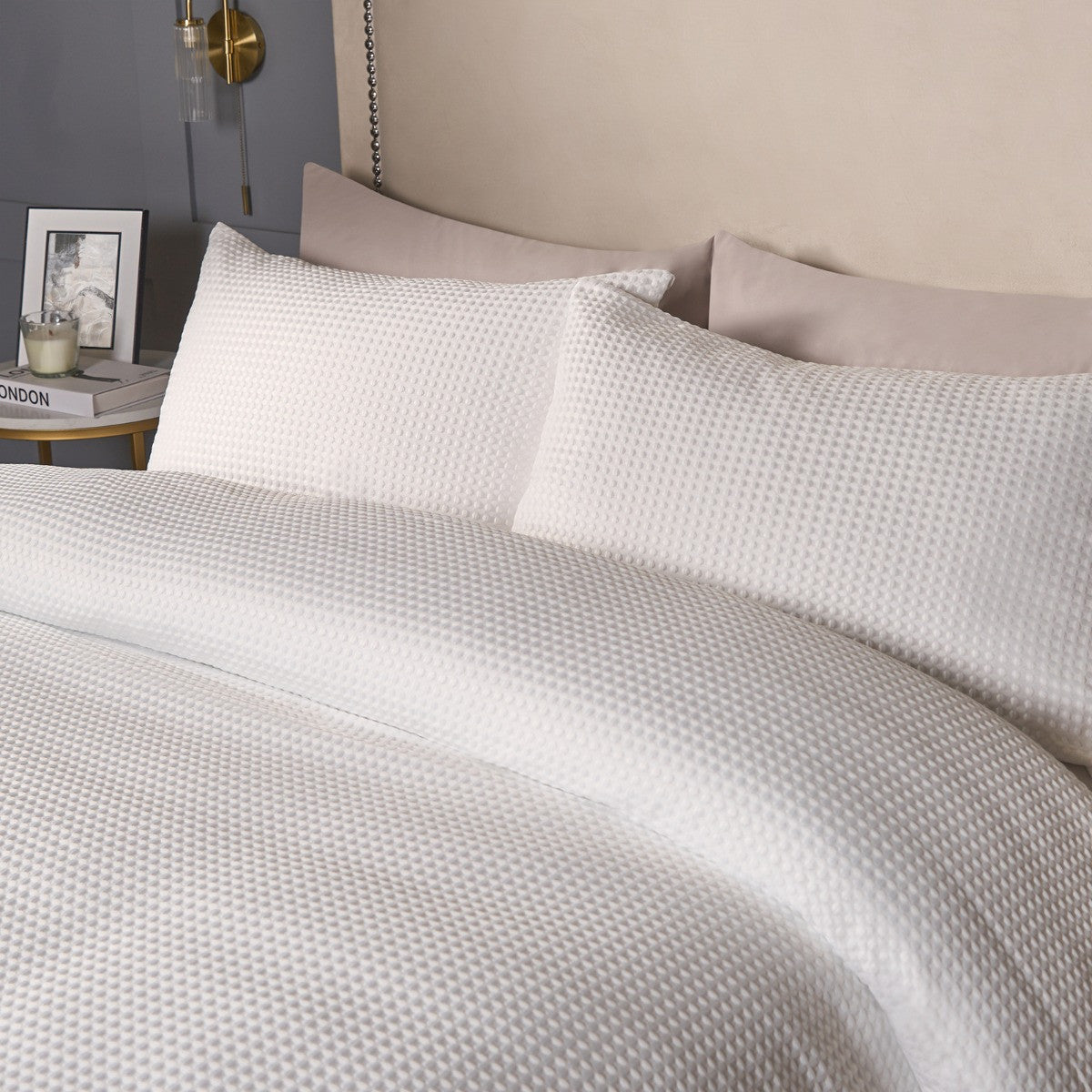 Waffle Textured Luxury Duvet Cover Set - White 🇬🇧