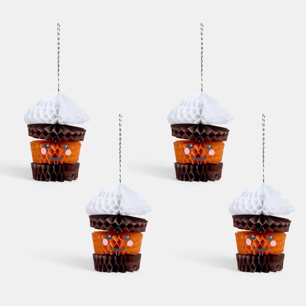 4 Pack Pumpkin Latte Tree Decorations - Brown 🇬🇧