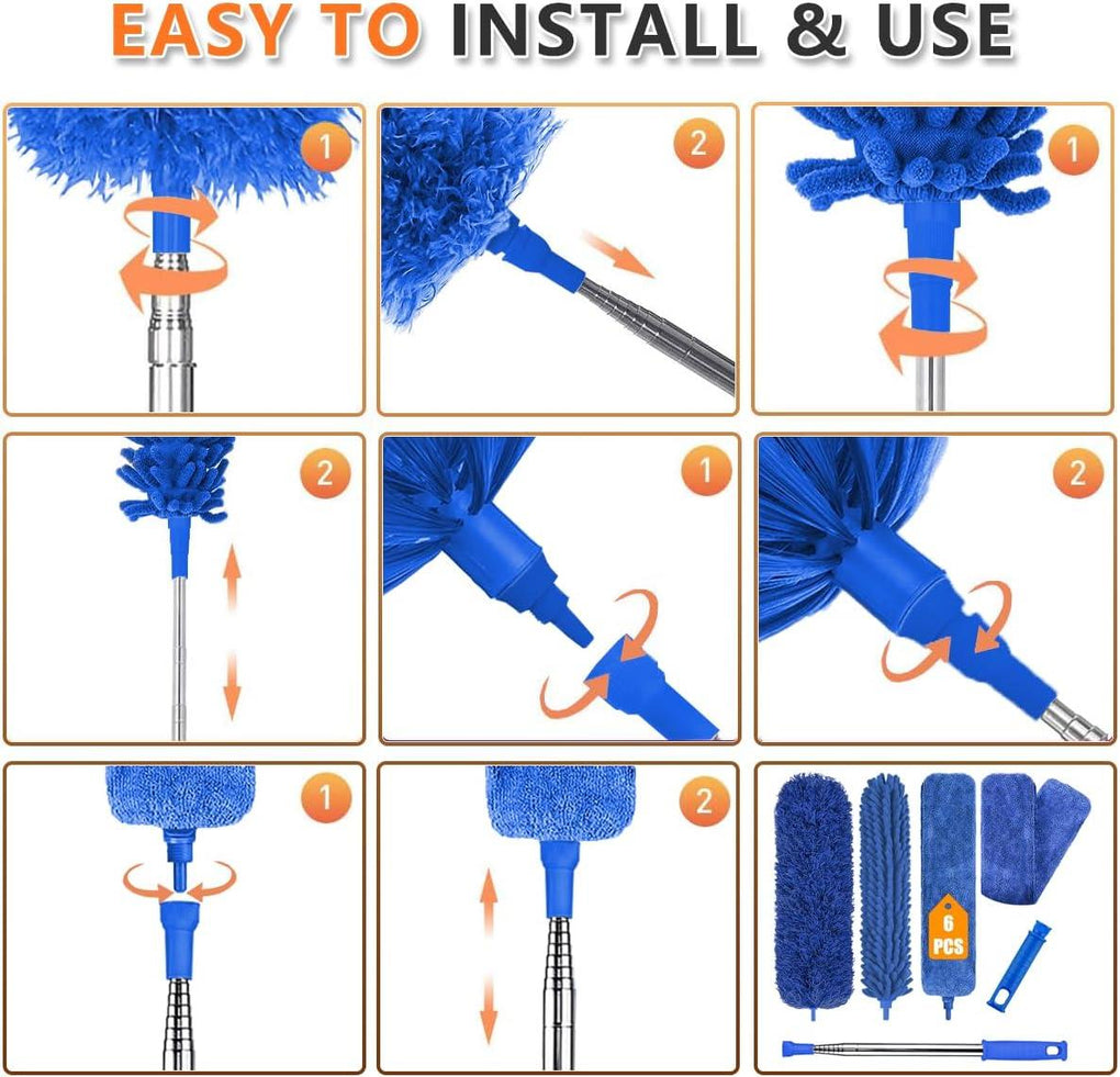 6-Piece Extendable Microfiber Duster Cleaning Kit – Telescopic Handle for Ceiling Fans, Blinds & Furniture 🇬🇧