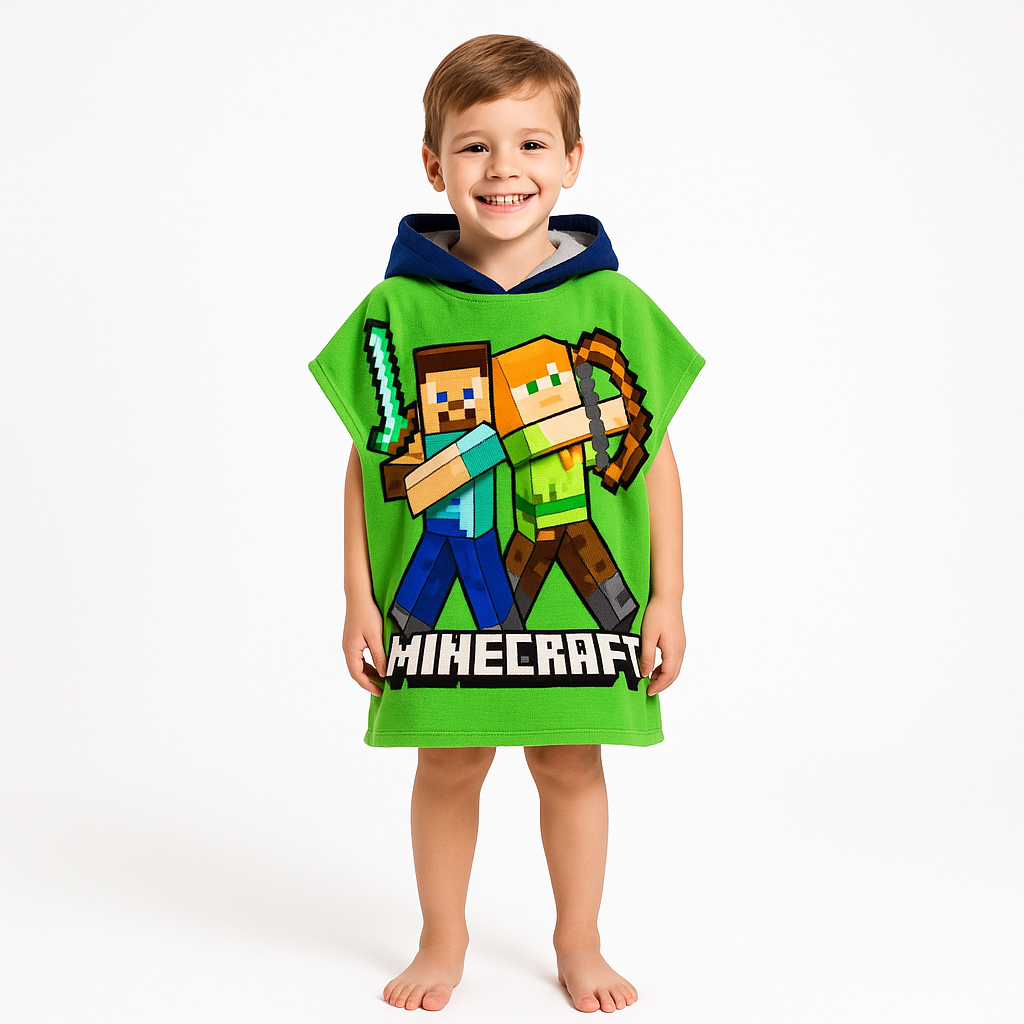 Kids Minecraft Towel Poncho - Green 🇬🇧