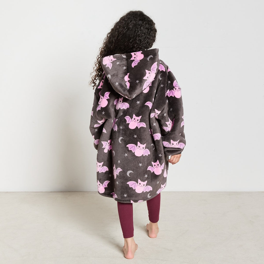 Kids Bat Print Hoodie Blanket - Black 🇬🇧
