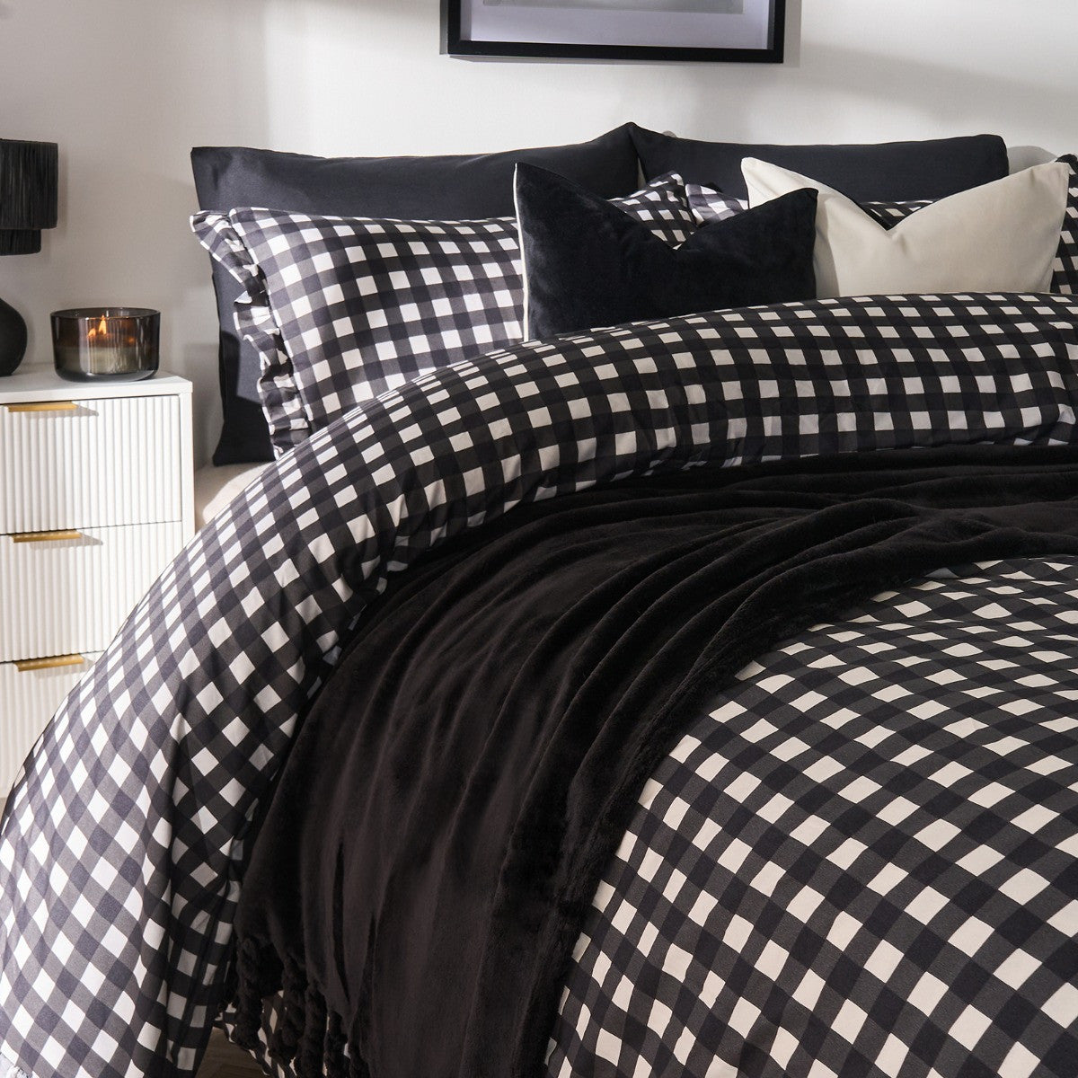 Gingham Frill Duvet Cover Set - Monochrome 🇬🇧
