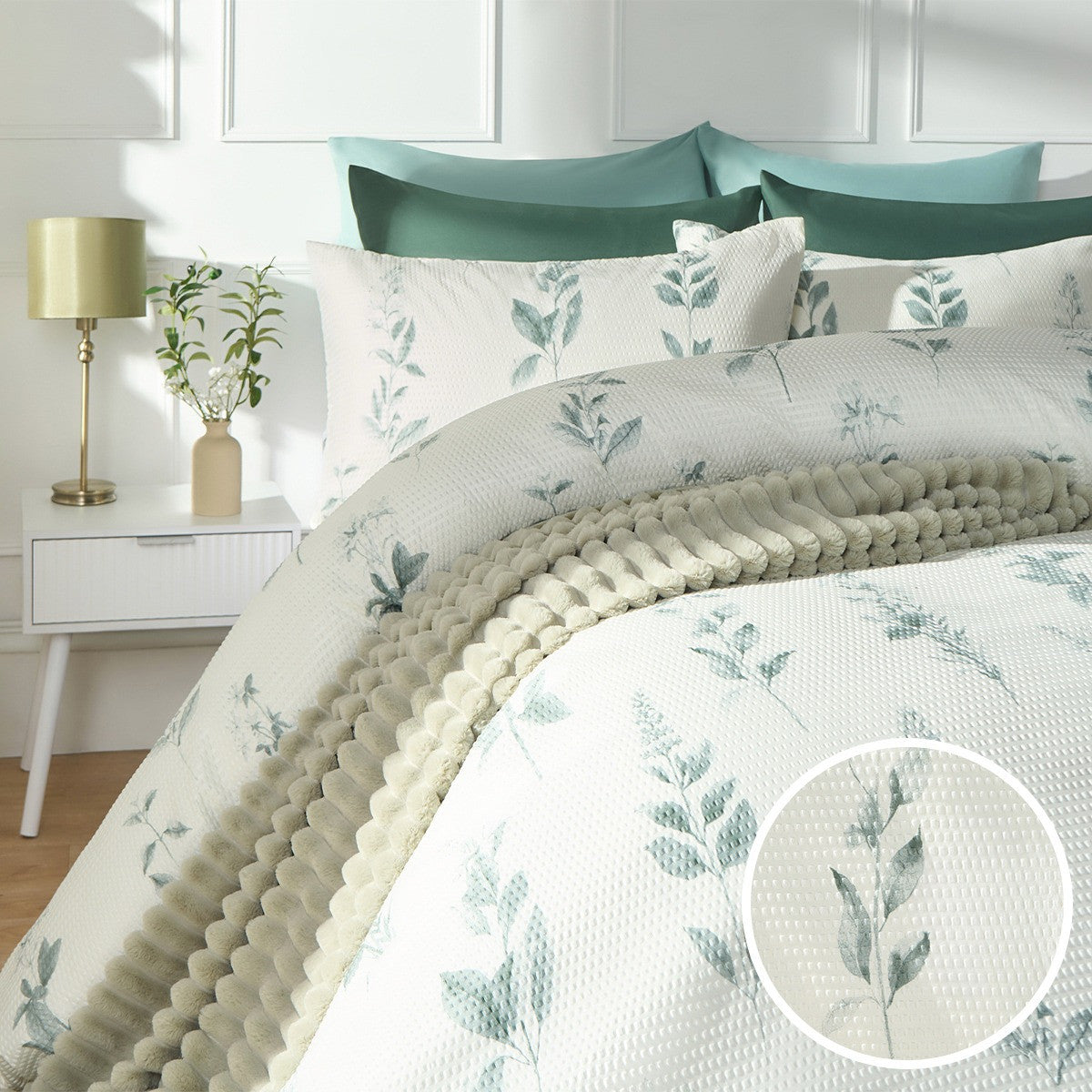 Waffle Botanics Print Duvet Set - Green 🇬🇧