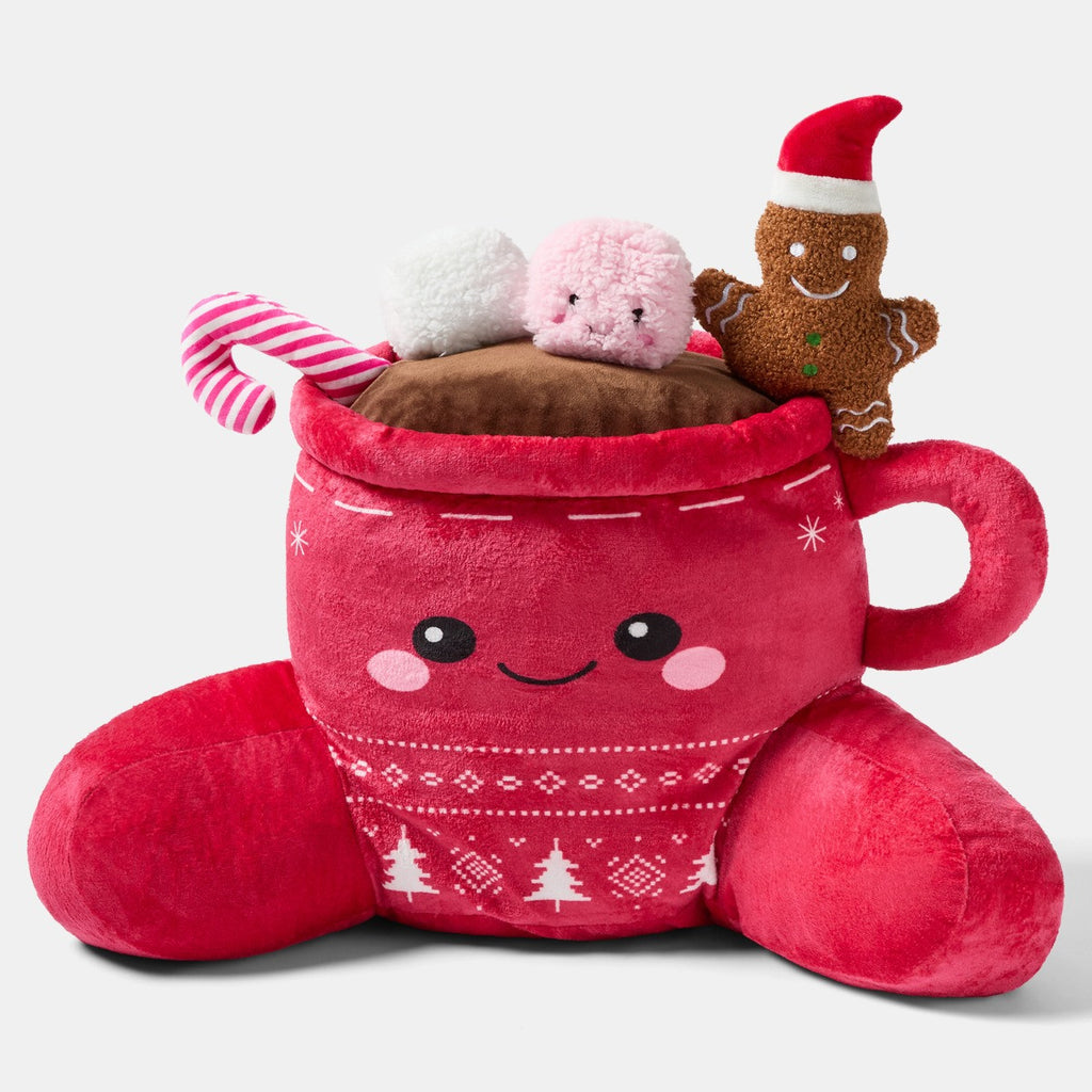 Festive Hot Chocolate Cuddle Cushion - Red 🇬🇧