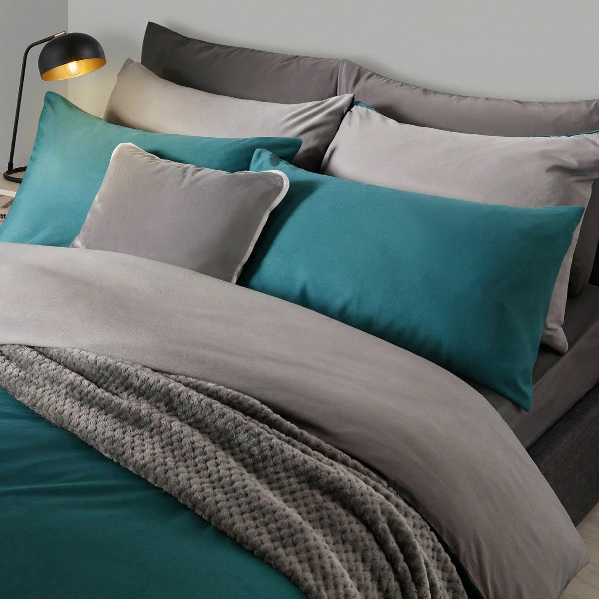 Reversible Duvet Cover Set - Teal/Grey 🇬🇧