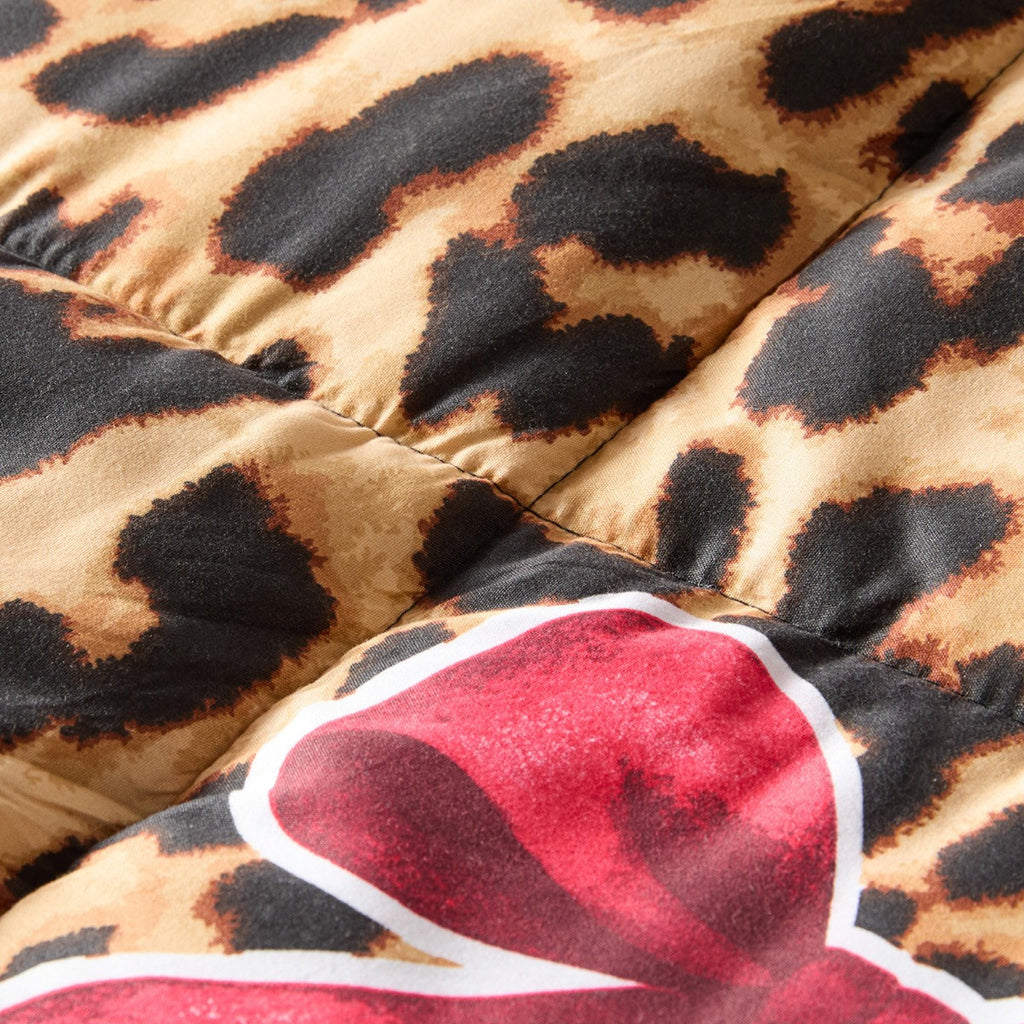 Bow Leopard Print Frill Edge Coverless 7.5 Tog Duvet Set - Natural 🇬🇧