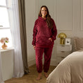 Adults Waffle Fleece Hoodie Pyjama Set - Burgundy 🇬🇧