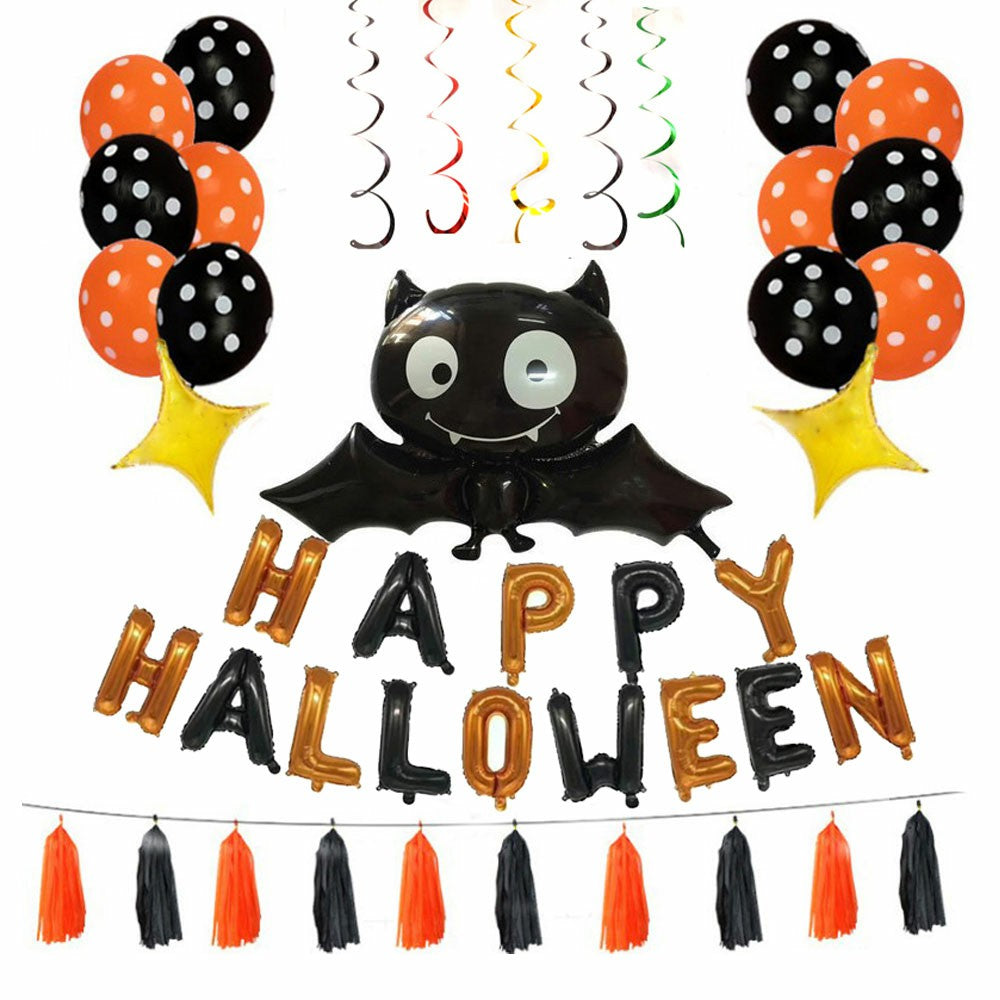 Halloween Decoration Bat Balloon Polka Dot Latex Balloons Letter Tassel Four-pointed Star 🇬🇧