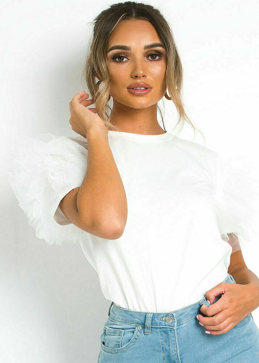 Ruffle Mesh Puff Sleeve Top 🇬🇧