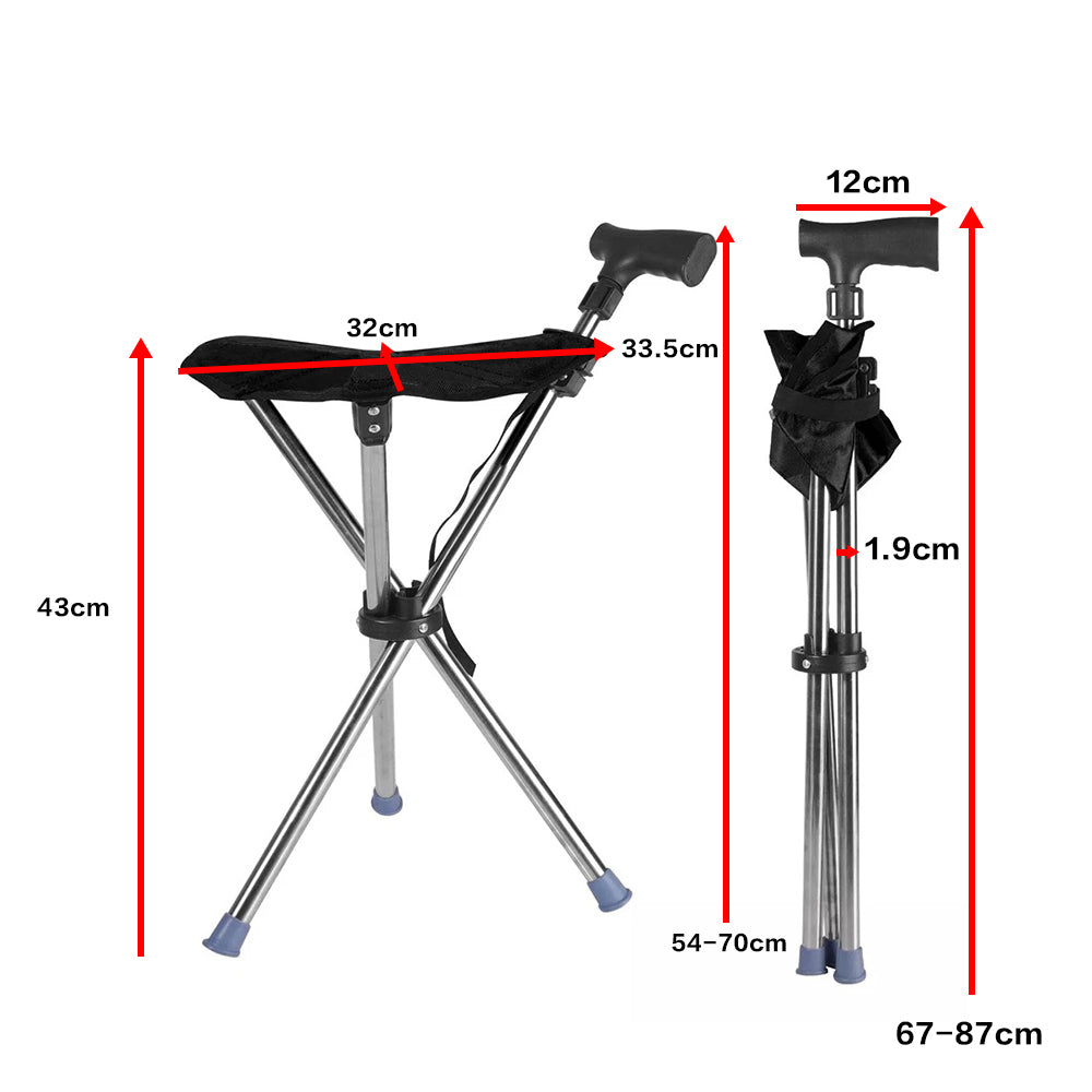 Folding Portable Walking Stick Seat Adjustable Aluminium Cane Chair Stool🇬🇧