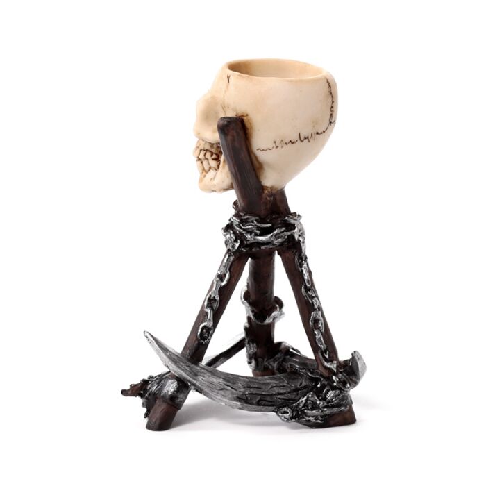 Resin Tea Light Holder - Skull Head with Scythe Tripod 🇬🇧