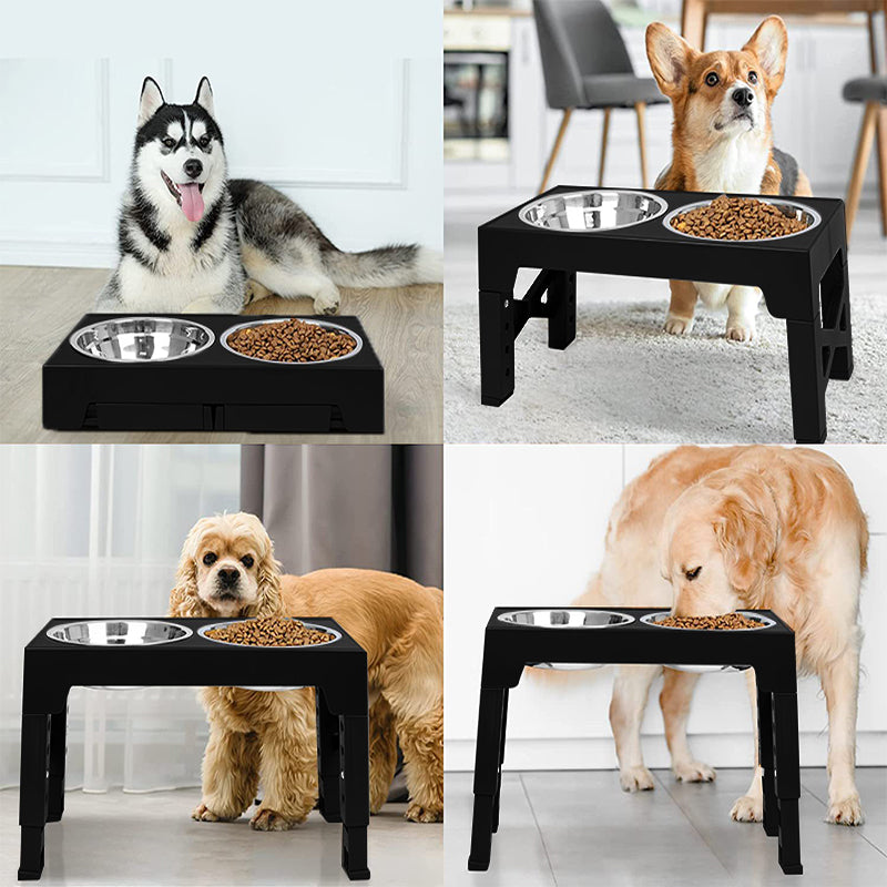 Elevated Dog Bowls 5 Height Adjustable Stand Raised dog bowl with Double Stainless Steel Bowls for Small Medium Large Dogs - Black 🇬🇧