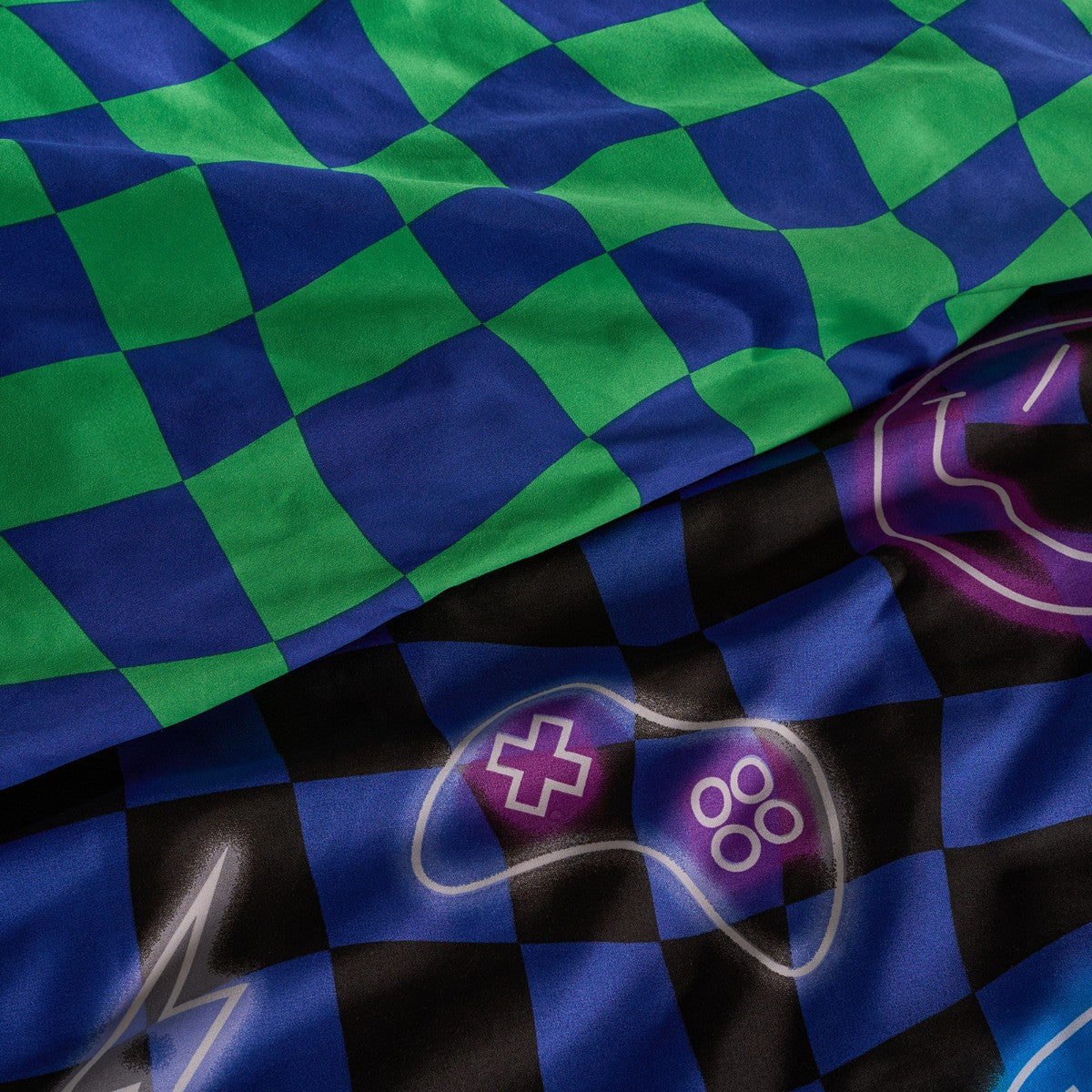 Neon Checkerboard Duvet Cover Set - Blue 🇬🇧