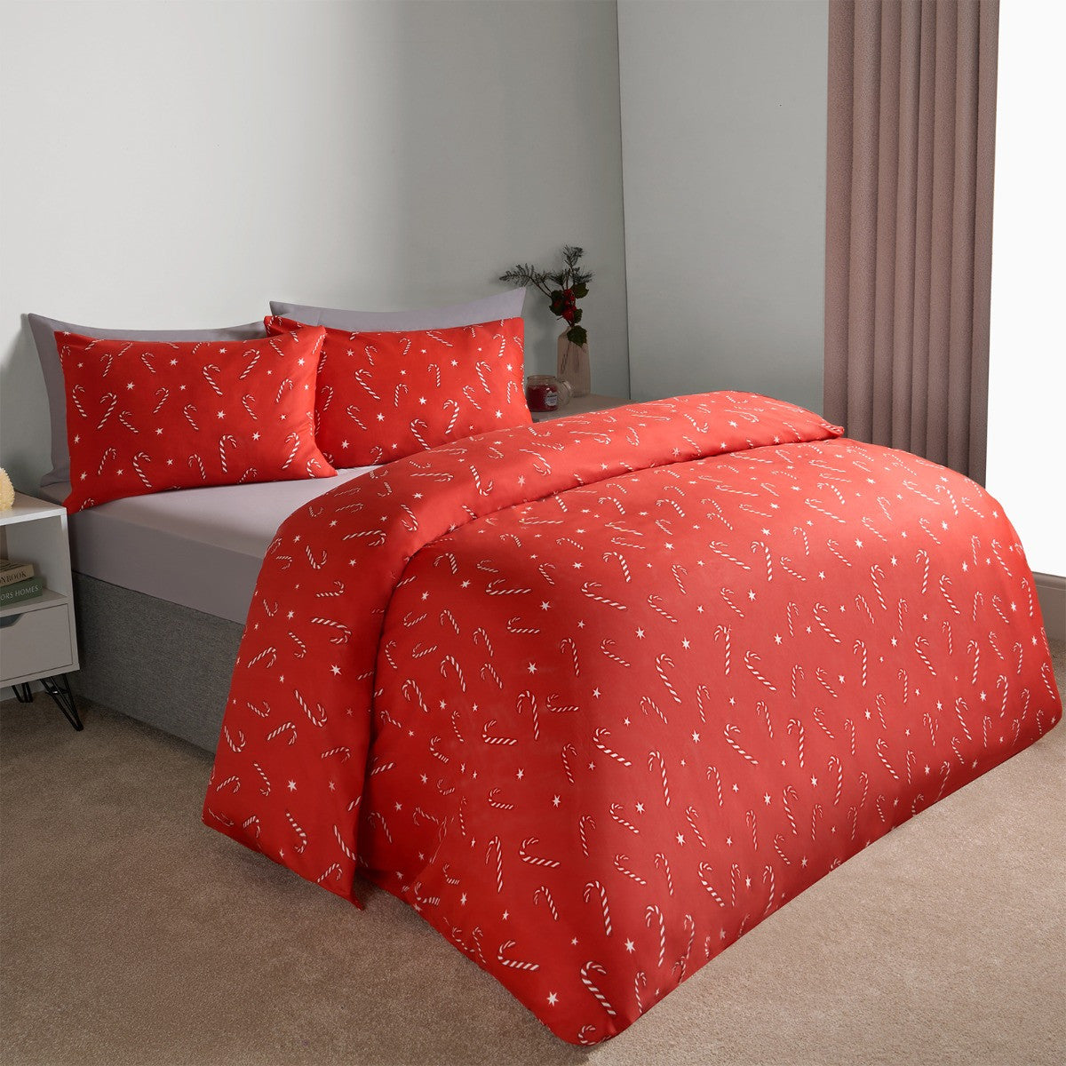 Christmas Candy Cane Duvet Cover Set - Red 🇬🇧