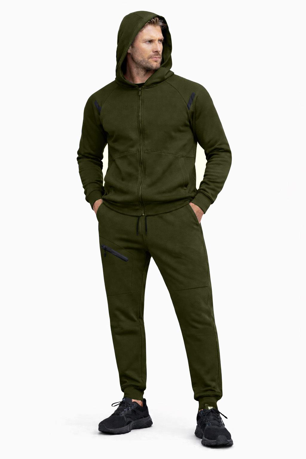 Mens Tracksuit Hooded Winter Warm Full Zip Pockets Sports Jogging Bottom Top Set 🇬🇧