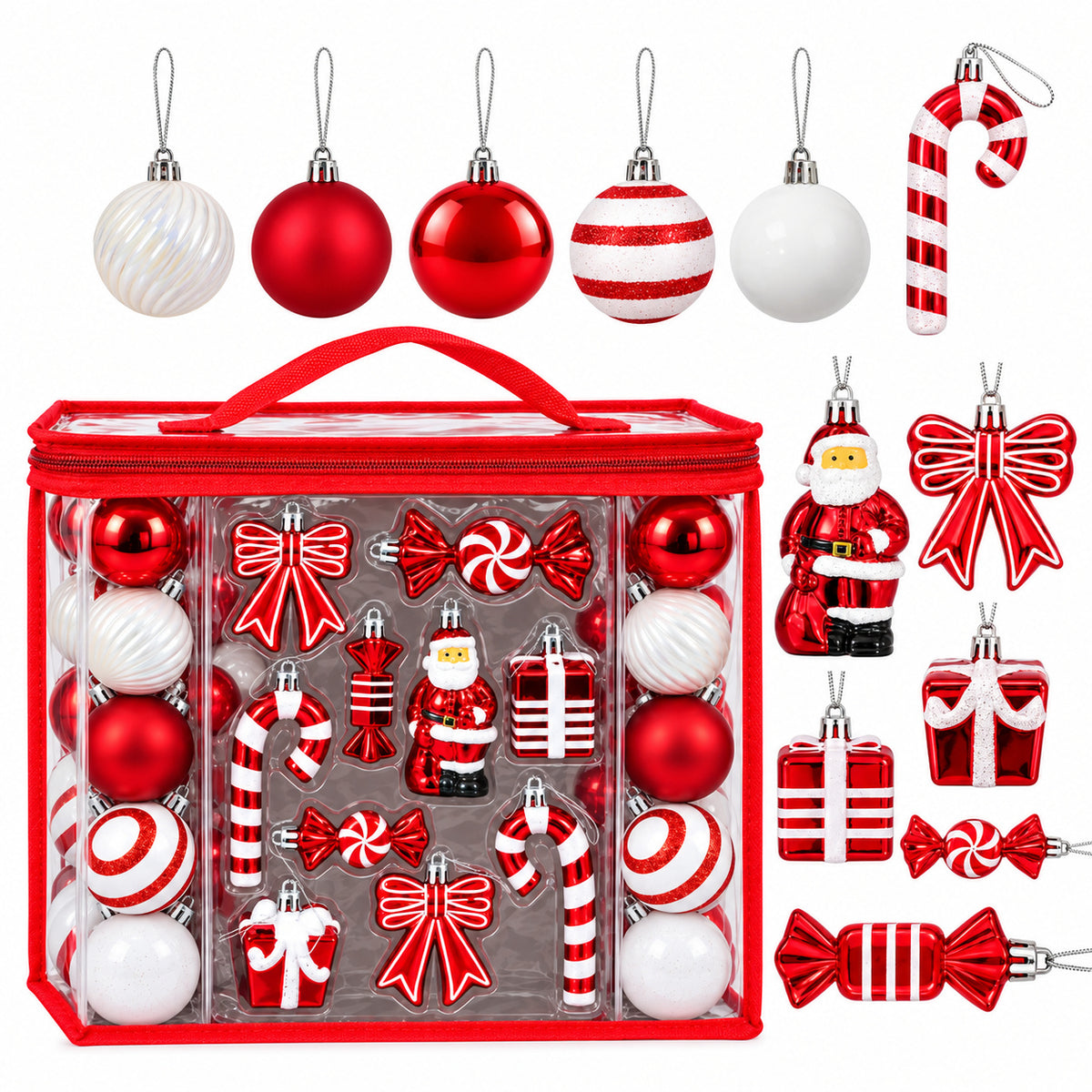 80PCS Christmas Baubles Set Red White Xmas Tree Hanging Decorations Ornaments 🇬🇧