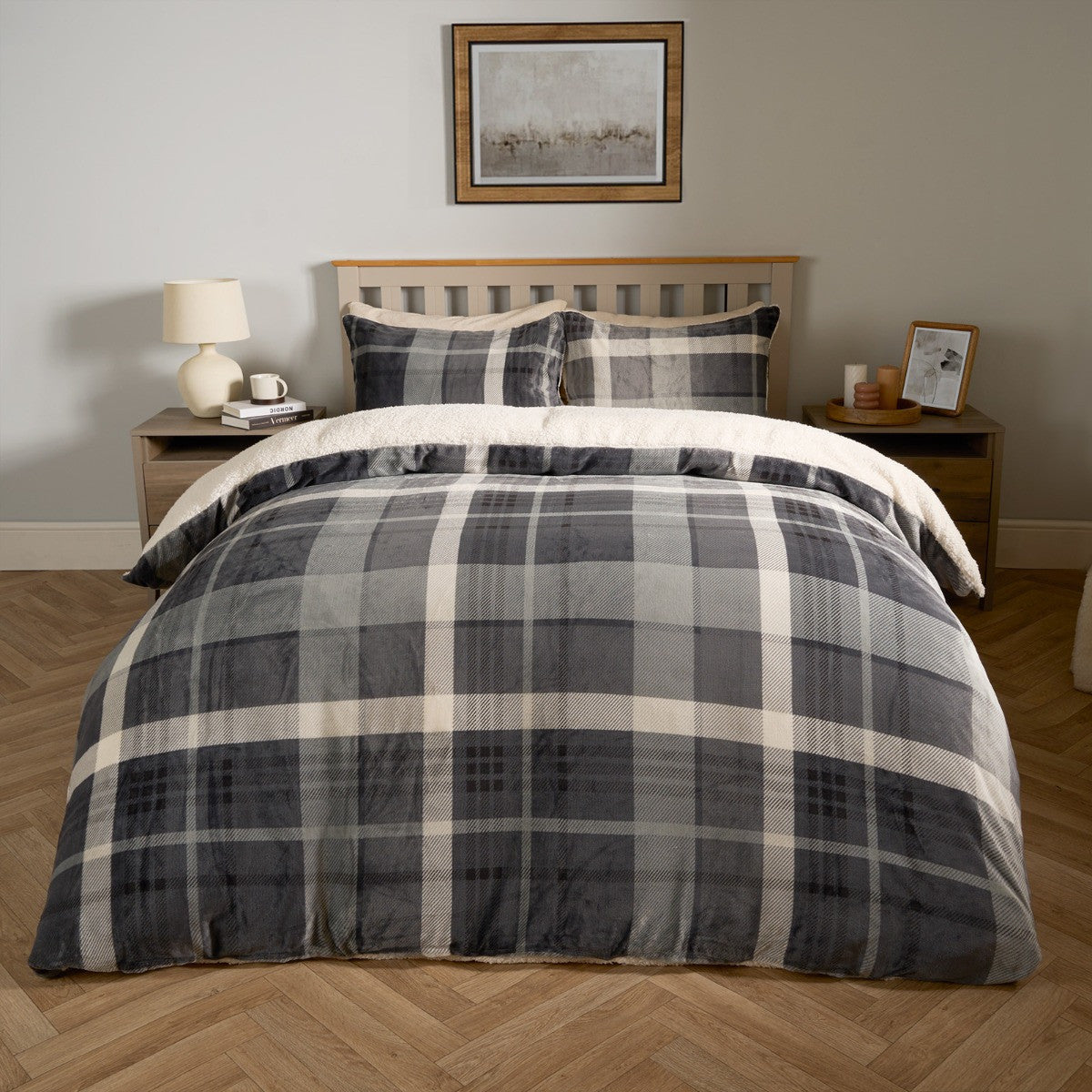 Winsford Check Fleece Duvet Set - Grey 🇬🇧