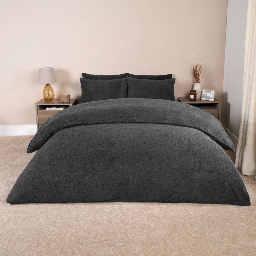 Teddy Fleece Duvet Cover Set - Charcoal Grey 🇬🇧