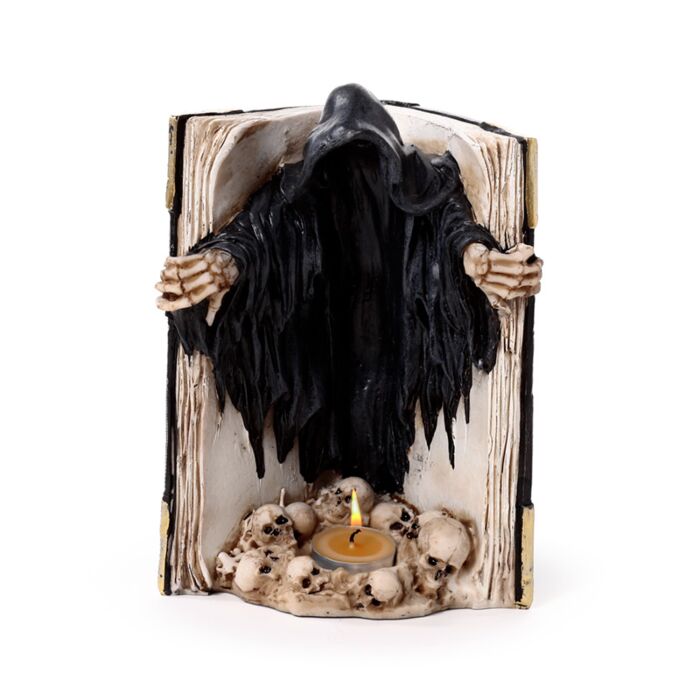 Resin Tea Light Holder - The Reaper of Death Book of Skulls 🇬🇧