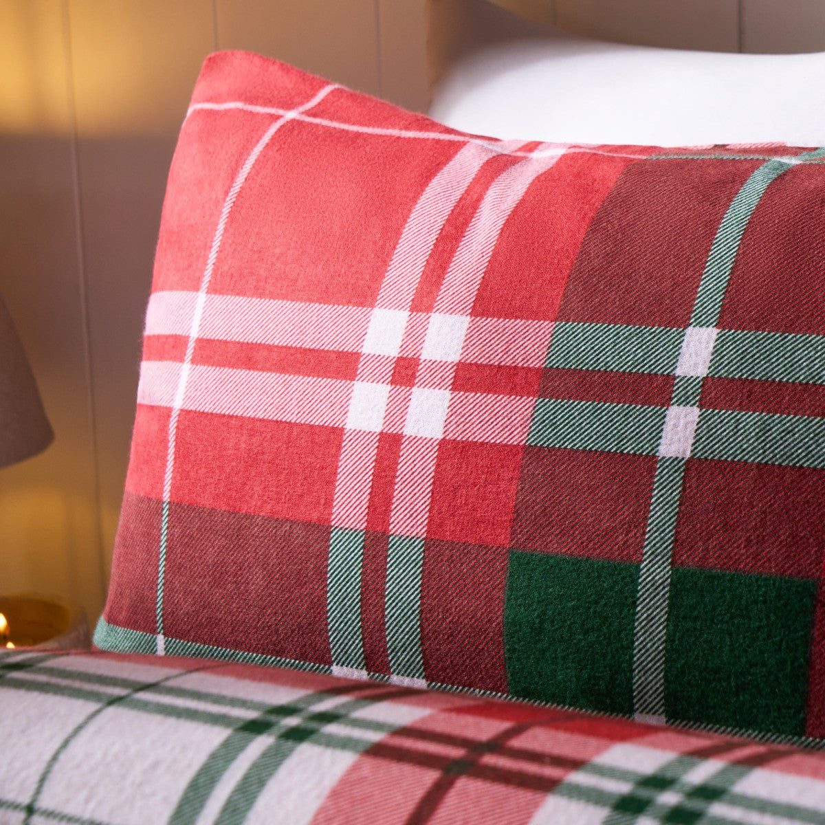 Traditional Christmas Check Brushed Cotton Duvet Cover Set - Red 🇬🇧
