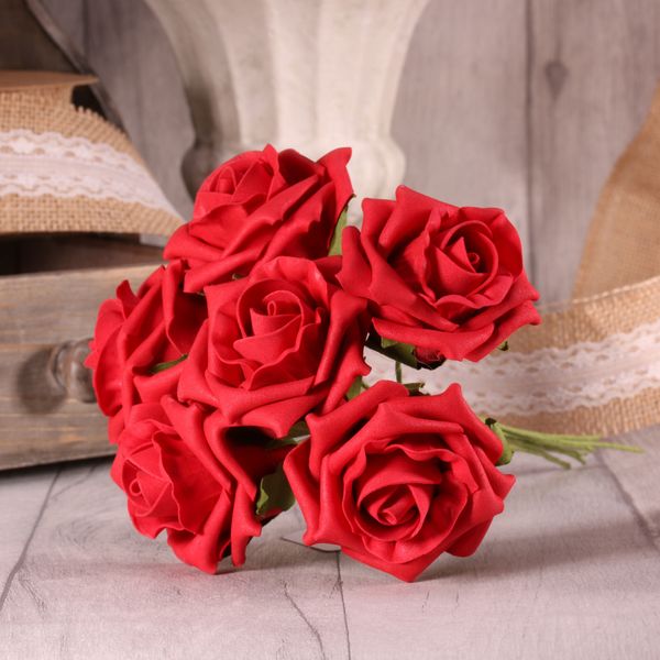 Bunch of 5 Red Foam Open Twa Rose 🇬🇧