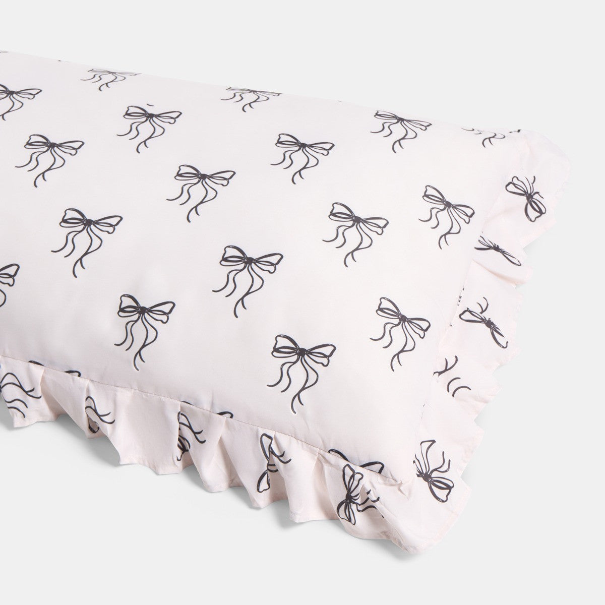 Bow Print Frill Edge Bolster Pillow - Monochrome 🇬🇧