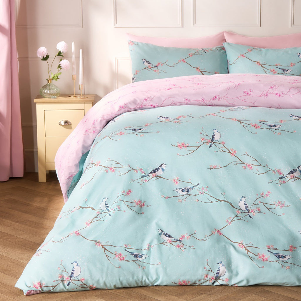 Blossom Bird Duvet Set - Duck Egg 🇬🇧