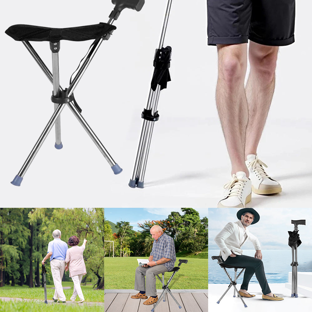 Folding Portable Walking Stick Seat Adjustable Aluminium Cane Chair Stool🇬🇧