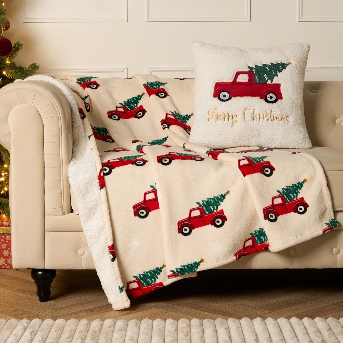 Home for Christmas Printed Throw - Natural 🇬🇧
