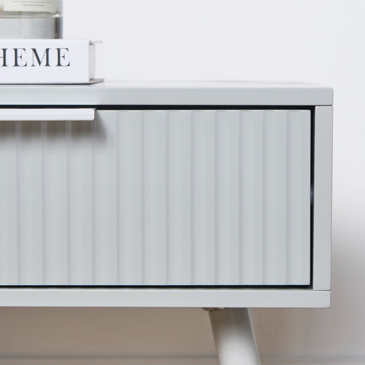 Venice Ribbed Bedside Table - Grey 🇬🇧