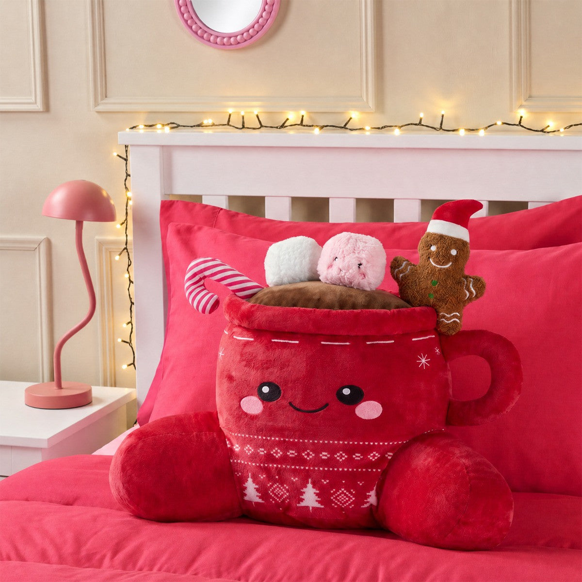 Festive Hot Chocolate Cuddle Cushion - Red 🇬🇧