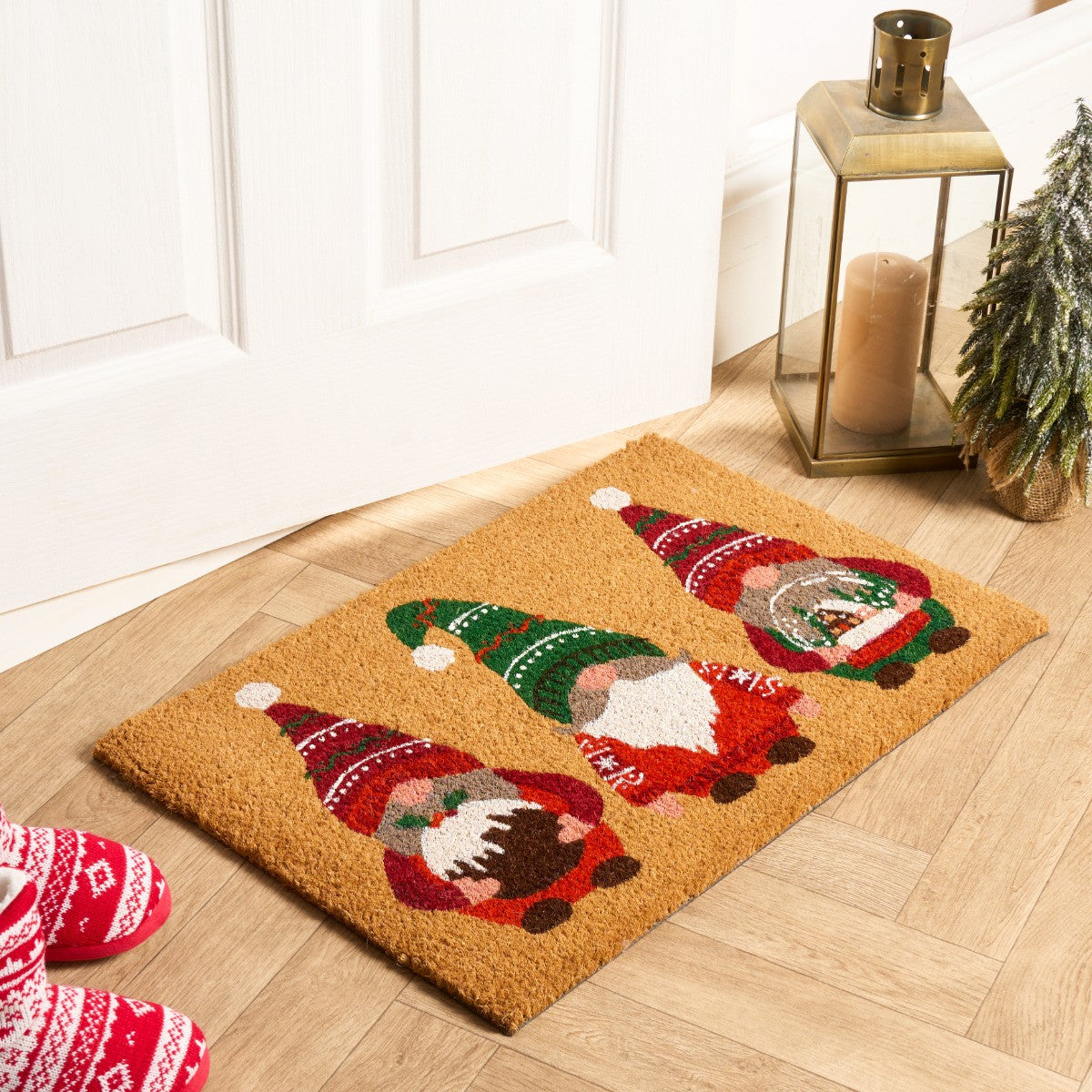 Christmas Gonk Print Coir Mat - Natural 🇬🇧