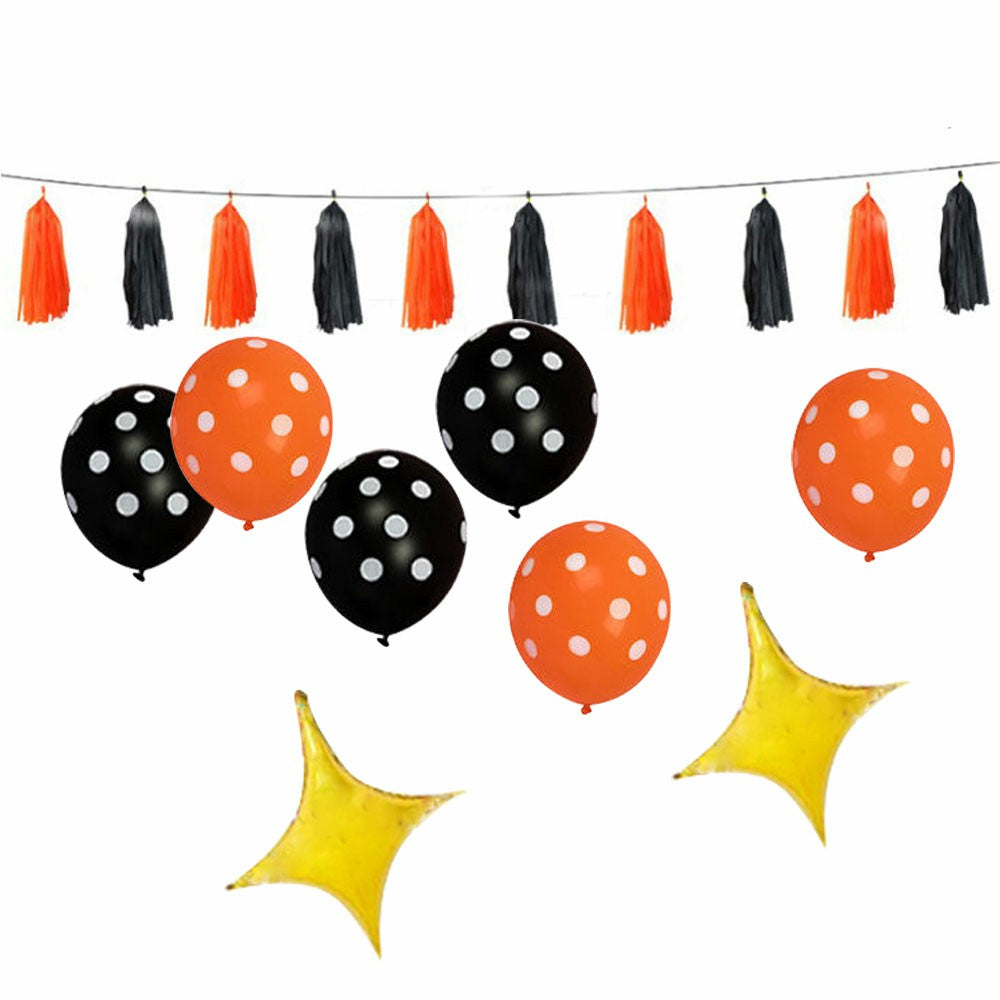 Halloween Decoration Bat Balloon Polka Dot Latex Balloons Letter Tassel Four-pointed Star 🇬🇧