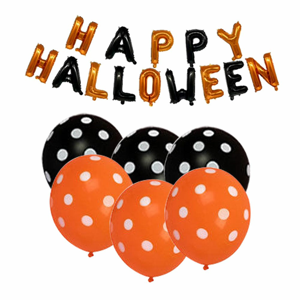 Halloween Decoration Bat Balloon Polka Dot Latex Balloons Letter Tassel Four-pointed Star 🇬🇧